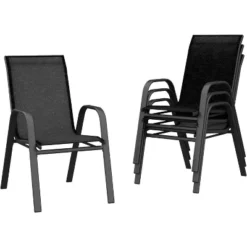 Homfan Patio Stackable Chairs Set Of 4, Outdoor Dining Chairs, Outdoor Furniture With Textilene Fabric & Metal Frame For Patio, Deck, Backyard, Grey -Homfan GUEST a4d58f5f bc63 451f a992 ee265bfa4530