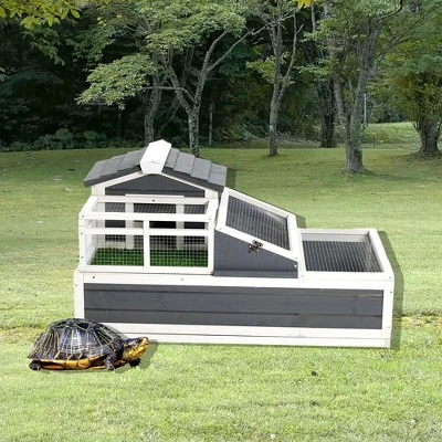 3-Room Tortoise Villa - Wooden Reptile Habitat W/ Pull-Out Tray, Ramp & Grass Mat, Open Roof For Indoor/Outdoor Use 8 3-Room Tortoise Villa - Wooden Reptile Habitat W/ Pull-Out Tray, Ramp & Grass Mat, Open Roof For Indoor/Outdoor Use - Image 6
