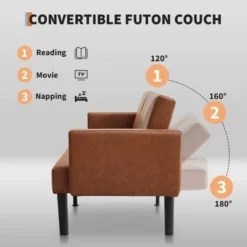 Futon Sofa Bed, Compact Loveseat, Modern Mid-Century Sleeper Sofa, Convertible Couch, Living Room Couches -Homfan GUEST a6a0d931 dba1 4a80 9a0f 5e7ae6391a91