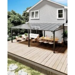 12x20ft Upgraded Lean-to Wall-Mounted Gazebo, 6mm Polycarbonate Roof & Reinforced Aluminum Frame,All-Weather Hardtop Pergola For Patio,Deck,Backyard