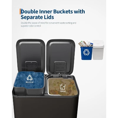 Double Compartment Kitchen Trash Can, Rectangular Trash Can With Removable Inner Bucket, Suitable For Restaurants And Hotels 6 Double Compartment Kitchen Trash Can, Rectangular Trash Can With Removable Inner Bucket, Suitable For Restaurants And Hotels - Image 4