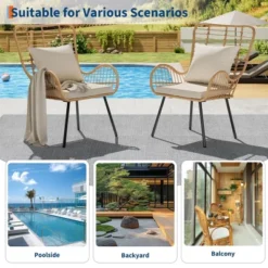 Patio Dining Chairs Set Of 2, Outdoor Wicker Club Chair With Cushions, All Weather Wicker Armchairs, Small Patio Boho Bistro Sets Conversation Chairs -Homfan GUEST a8e156bb fa51 41cd 8450 909944beaf96