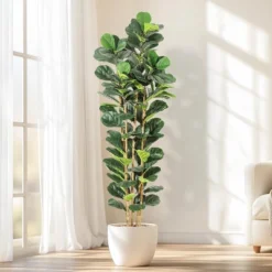 Artificial Fiddle Leaf Fig Tree With White Pot, Indoor/Outdoor Greenery For Home, Office, Store Room, Majlis Decor -Homfan GUEST a942d70b 6bba 40ad ad68 99e56692ad33