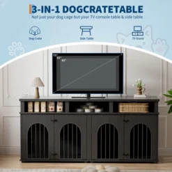 Double Dog Crate Furniture 71" Dog Kennel Furniture For 2 Medium Dogs, Heavy Duty Dogs Cage XL Dogs House W/3 Storage Shelves, Large Puppy Crates -Homfan GUEST a9d131f4 7af3 4552 8dd6 c906db22935b