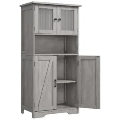 Homfan Tall Bathroom Cabinet,Freestanding Storage Cabinet With Glass Doors And Adjustable Shelves, Modern Cupboard For Kitchen, Pantry, Living Room