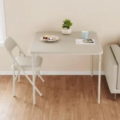 3-Piece Folding Dining Table Set For 4 – Beige Faux Leather Tabletop With 4 Padded Chairs, Space-Saving Modern Square Kitchen & Dining Table -Homfan GUEST aaafc979 5eca 4a6d b767 0fc20d5b08d2