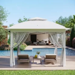 Outdoor Canopy Tent With Mosquito Netting, Pop Up Instant Gazebo Waterproof With Portable Carrying Bag, Outdoor Gazebo Tent For Backyard -Homfan GUEST ab284421 9015 43bf 9b2a 9c8b994fb7ab