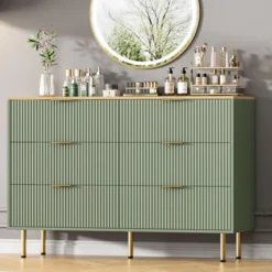 Fluted 6 Drawers Dresser For Bedroom,Wooden Chest Of Drawers,Modern Storage Dressers For Living Room, Closet, Hallway -Homfan GUEST acdf182b 9248 4d70 8e80 715ec4fe166e
