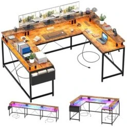 U Shaped Computer Gaming Desk, Reversible L Shaped Desk W/Monitor Stand, Large Corner Desk W/Storage Shelves For Home Office -Homfan GUEST ad0afd90 445c 4834 a587 387904ae157b
