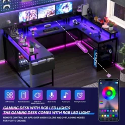 U Shaped Computer Gaming Desk, Reversible L Shaped Desk W/Monitor Stand, Large Corner Desk W/Storage Shelves For Home Office -Homfan GUEST ad4f0c68 f77b 4d79 acb8 bff2d325433f