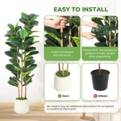 Artificial Fiddle Leaf Fig Tree With White Pot, Indoor/Outdoor Greenery For Home, Office, Store Room, Majlis Decor -Homfan GUEST adadd379 c168 44e9 a3e2 129e25fbf73e