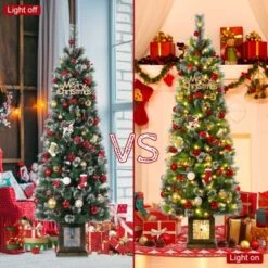 6FT Potted Christmas Tree With 140 Warm LED Lights – Artificial Outdoor Decor For Front Door, Porch, Includes Light Box, Pencil Tree -Homfan GUEST aea595d6 212a 4fc6 956a 5d9b4cc9ceaf
