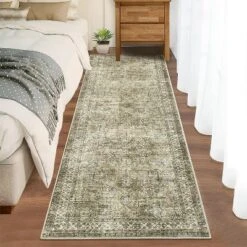 Homfan Runner Rug Washable Kitchen Runner Rug Vintage Floral Distressed Carpet Stain Resistant Throw Carpet With Non-Slip Backing Low Pile Floor Cover -Homfan GUEST aed842a9 90db 4ac5 94c2 fe4b361d8923