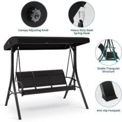 Homfan Outdoor Porch Swing Chair With Adjustable Canopy For Adults Glider Bench With Thickened Cushions Outside Patio Swing For Backyard Lawn Garden -Homfan GUEST b06fd4e8 c245 4b97 9d09 b66810dfdf55