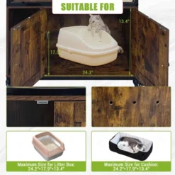 Hidden Litter Box Furniture Enclosure - Multi-Functional Cat Tree With Wheels, Hammock & Scratching Post - Wood/Metal Frame For Living Room -Homfan GUEST b0e569e8 9506 4308 8c87 0f8785810cd4