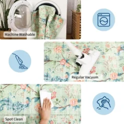 Washable Floral Peacock Print Rug - Low Pile Reversible Accent Carpet For Bedroom, Kitchen, Nursery & Living Room -Homfan GUEST b231242b 8ca1 48bf 867e 5088836aab2f