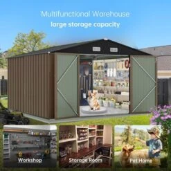 Outdoor Storage Shed With Updated Frame Structure & Lockable Door, Waterproof Practical Garden Patio Lawn Poolside Metal Tool Shed -Homfan GUEST b25b1925 0e18 4403 a8bc 11246164c1d8
