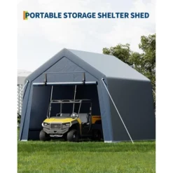 Outdoor Storage Shed, Portable Carport W/Roll-up Ventilated Zipper Door&Windows,Heavy Duty Waterproof Tarp,Storage Sheds For Motorcycle,Bike,Firewood