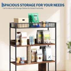 Hidden Litter Box With 4-Tier Storage Rack, Post Wood & Metal 2 In 1 Pets Furniture With Scratching Post & Cushioned Mat -Homfan GUEST b4b64df3 d30b 41df b28e dd64d4b17fba