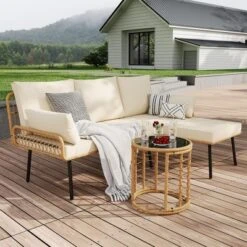 3-Piece Rattan Patio Set, L-Shaped Wicker Sectional With Cushions & Coffee Table, All-Weather Outdoor Sofa For Deck, Pool Or Backyard -Homfan GUEST b5158004 dff8 40e4 95e3 b9b05d88d920
