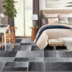 Modern Geometric Patchwork Rug - Large Living Room, Bedroom, Dining Room Carpet - Nursery, Home Office Floor Decor