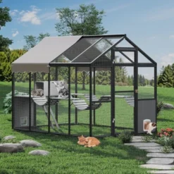 Extra Large Outdoor Catio - Weatherproof Aluminum Enclosure W/UV Roof, Side Door, Platforms & Walk-In Design For Multiple Cats -Homfan GUEST b579efb9 3c30 4687 af0a 6481b08d5053