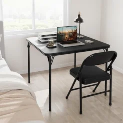 3-Piece Folding Dining Table Set For 2 – Black Faux Leather Tabletop With 2 Padded Chairs, Space-Saving Modern Square Kitchen & Dining Table -Homfan GUEST b5ab9d27 584a 47fc 8086 fcffd8fd7c3d