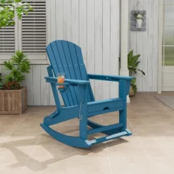 Homfan Rocking Adirondack Chairs, Folding Adirondack Rocking Chair With Footrest, With Retractable Ottoman And Cup Holder -Homfan GUEST b5ce22e7 f62c 4077 9cb3 940d7c0d38bc