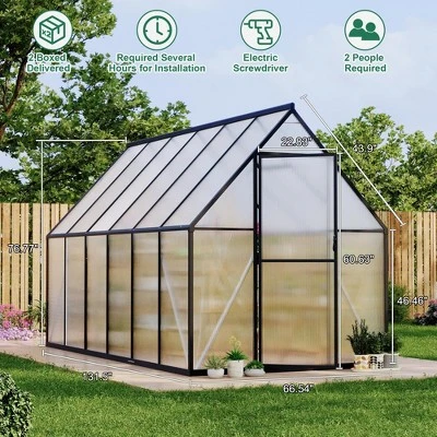 Homfan Aluminum Polycarbonate Greenhouse W/ Roof Vent - Heavy Duty Quick Setup Walk-in Greenhouse Kit For Outdoors 3 Homfan Aluminum Polycarbonate Greenhouse W/ Roof Vent - Heavy Duty Quick Setup Walk-in Greenhouse Kit For Outdoors