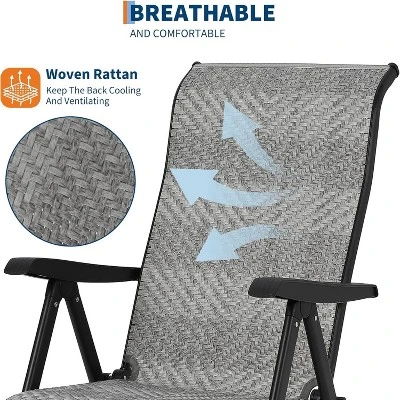 Folding Rattan Chaise Lounge Chair, Portable Outdoor Reclining Chair With Widened Armrest, Sun Lounger For Patio, Garden, Beach, 330lb Capacity 6 Folding Rattan Chaise Lounge Chair, Portable Outdoor Reclining Chair With Widened Armrest, Sun Lounger For Patio, Garden, Beach, 330lb Capacity - Image 4