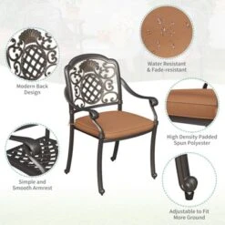 59" Cast Aluminum Outdoor Dining Set, All-Weather Table & Chairs W/Removable Cushions & Umbrella Hole For Patio, Garden, Porch -Homfan GUEST b828e2f2 44e1 4ad5 be42 98dcf07f070c
