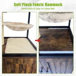 Hidden Litter Box Furniture Enclosure - Multi-Functional Cat Tree With Wheels, Hammock & Scratching Post - Wood/Metal Frame For Living Room -Homfan GUEST b8506ca9 dcfd 403f 8f4b c877533ed80a