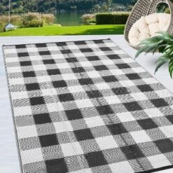 Waterproof Outdoor Rug Uv Resistant Plastic Straw Rug Modern Checkerboard Reversible Plaid Camping Carpet Picnic Mat For Beach, Backyard -Homfan GUEST b8dadade eb9f 4de9 82a3 a9409adc84a8
