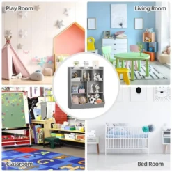 Kids Bookshelf And Toy Storage, 3-Tier Wooden Toy Storage Unit With Shelves And Compartments, Freestanding Kids Bookcase For Playroom, Bedroom