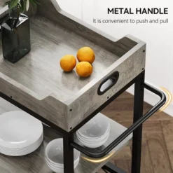 3-Tier Home Bar Cart, Bar Cart W/Wheels, Bar Cart, Two Portable Trays/Wine Rack/Industrial Serving Cart, For Kitchen, Living Room, Dining Room, Grey 16 3-Tier Home Bar Cart, Bar Cart W/Wheels, Bar Cart, Two Portable Trays/Wine Rack/Industrial Serving Cart, For Kitchen, Living Room, Dining Room, Grey -Homfan GUEST b991c2f0 4fe9 40e6 bce0 940247fe39f0