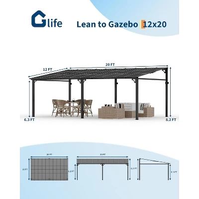 12x20ft Upgraded Lean-to Wall-Mounted Gazebo, 6mm Polycarbonate Roof & Reinforced Aluminum Frame,All-Weather Hardtop Pergola For Patio,Deck,Backyard 4 12x20ft Upgraded Lean-to Wall-Mounted Gazebo, 6mm Polycarbonate Roof & Reinforced Aluminum Frame,All-Weather Hardtop Pergola For Patio,Deck,Backyard - Image 2