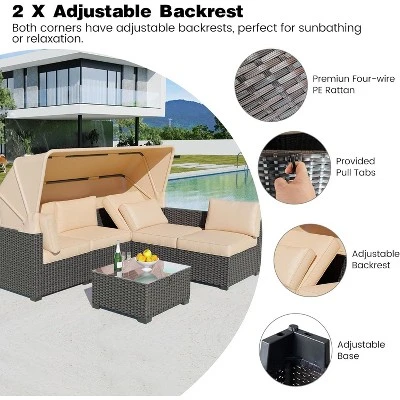 6-Piece Outdoor Patio Set With Waterproof Cushions, Reinforced Glass Table, Canopy & Storage, Durable PE Wicker For Garden And Backyard 7 6-Piece Outdoor Patio Set With Waterproof Cushions, Reinforced Glass Table, Canopy & Storage, Durable PE Wicker For Garden And Backyard - Image 5