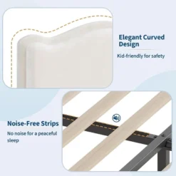 Upholstered Kids Bed Frame With Safe Headboard, Noise-Free Storage Drawer & Strong Wood Slats, Easy Assembly Platform Bed,Beige -Homfan GUEST bd936241 cd88 4eb7 9eb2 8a000cdd135d