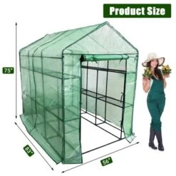 Greenhouse For Outdoors,Portable Indoor And Outdoor Green House W/ Roll-Up Zippered Door Anchors And Ropes,Plant Garden Hot House W/ 9 Shelves