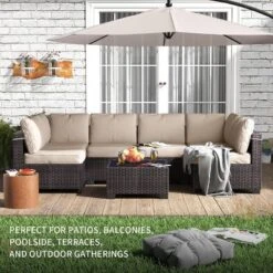 Homfan 7 Piece Outdoor Patio Furniture Set, PE Rattan Conversation Sofa Set, Wicker Patio Set W/Thick Cushions & Glass Top Coffee Table 18 Homfan 7 Piece Outdoor Patio Furniture Set, PE Rattan Conversation Sofa Set, Wicker Patio Set W/Thick Cushions & Glass Top Coffee Table -Homfan GUEST bee4b1b6 221d 48f5 b9ac 42b3738cbe63
