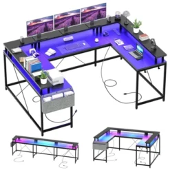 U Shaped Computer Gaming Desk, Reversible L Shaped Desk W/Monitor Stand, Large Corner Desk W/Storage Shelves For Home Office -Homfan GUEST bf1bbc4b 7503 4003 8b81 ee03528d3659