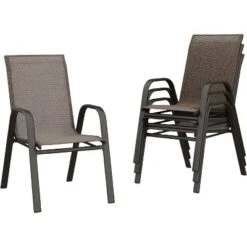 Homfan Patio Stackable Chairs Set Of 4, Outdoor Dining Chairs, Outdoor Furniture With Textilene Fabric & Metal Frame For Patio, Deck, Backyard, Grey -Homfan GUEST bf82fb35 ab5d 40a2 8740 7fd28c584f6b