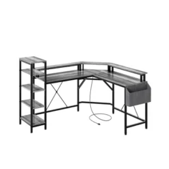 Computer Desk With Power Outlets, 61,4" L Shaped Desk With Full Monitor Stand & Storage Shelves, Corner Desk Gaming Desk, Ergonomic Home Office Desk -Homfan GUEST bfe74e8e d310 46e4 9596 c98a6e886fd4