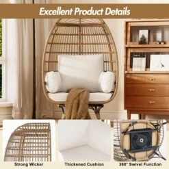 Homfan Egg Chair Wicker Outdoor Chairs, Oversize Patio Chair Rattan Lounger Chair W/ 4 Cushions & Steel Frame Stand For Indoor Outdoor Patio Backyard -Homfan GUEST c2292857 cf65 480c b2de 95a543b6f201