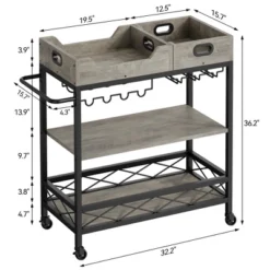3-Tier Home Bar Cart, Bar Cart W/Wheels, Bar Cart, Two Portable Trays/Wine Rack/Industrial Serving Cart, For Kitchen, Living Room, Dining Room, Grey 13 3-Tier Home Bar Cart, Bar Cart W/Wheels, Bar Cart, Two Portable Trays/Wine Rack/Industrial Serving Cart, For Kitchen, Living Room, Dining Room, Grey -Homfan GUEST c44d14c2 b06c 431a b263 9f9867dcca3b