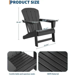 Homfan Modern HDPE Plastic Adirondack Chair - Poly Lumber Weather Resistant Firepit Chair - With Wooden Textured