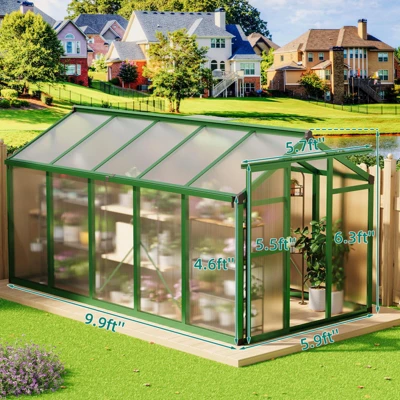 Homfan Aluminum Polycarbonate Greenhouse W/ Roof Vent - Heavy Duty Walk-in For Backyard, Winter Garden, Easy Assembly 4 Homfan Aluminum Polycarbonate Greenhouse W/ Roof Vent - Heavy Duty Walk-in For Backyard, Winter Garden, Easy Assembly - Image 2