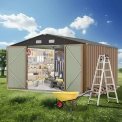 Outdoor Storage Shed With Updated Frame Structure & Lockable Door, Waterproof Practical Garden Patio Lawn Poolside Metal Tool Shed -Homfan GUEST c8e39e8b b782 4723 8189 b7b00879bda2