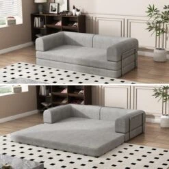 Convertible Corduroy Sleeper Sofa Bed: 3-Seater Futon With King Mattress. No-Assembly Fixed Frame For Living Room, Dorm & Studio. -Homfan GUEST c95aa61f 535e 41d4 8d99 29cbd416f576