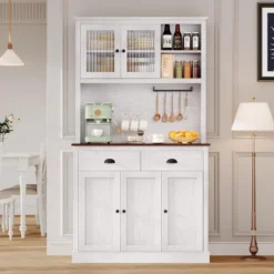 71" Tall Farmhouse Pantry Cabinet With Anti-Tipping Device, Storage Hutch With Doors, Shelves & Drawer For Kitchen -Homfan GUEST ca58b5b0 2f1c 4310 91d5 0a480b9547a6